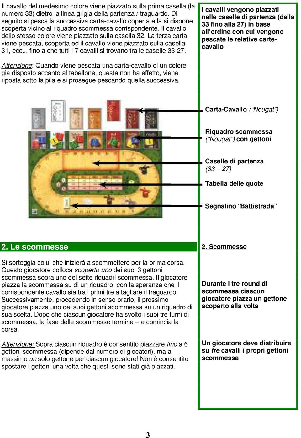 La terza carta viene pescata, scoperta ed il cavallo viene piazzato sulla casella 31, ecc.., fino a che tutti i 7 si trovano tra le caselle 33-27.