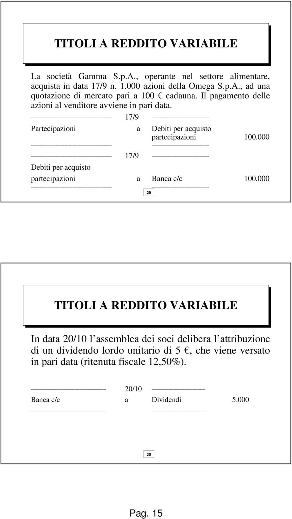 000 29 17/9 Debiti per acquisto partecipazioni a Banca c/c 100.