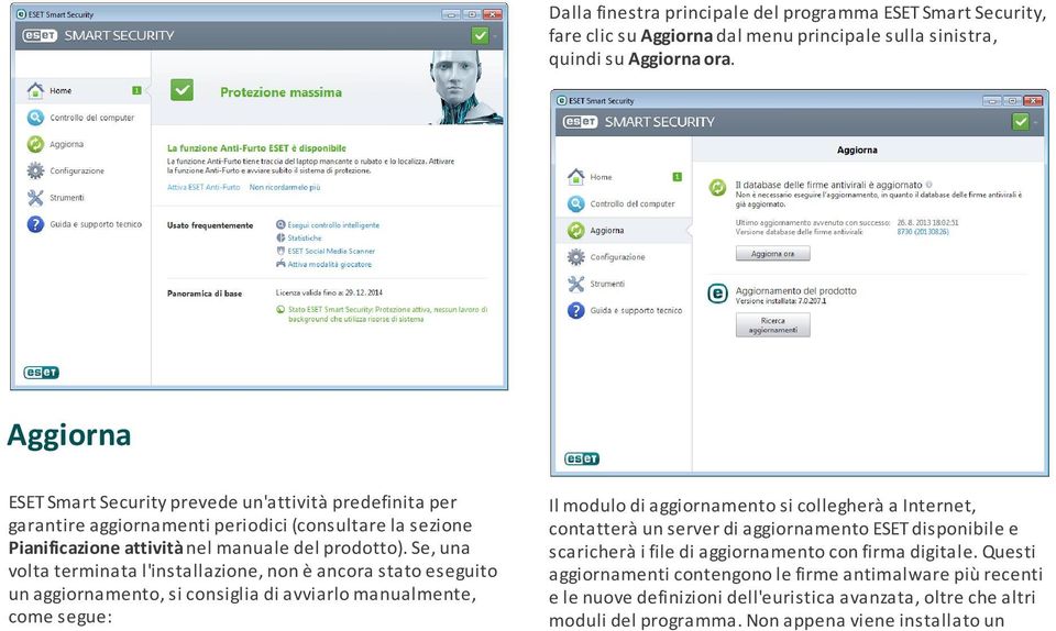 Se, una volta terminata l'installazione, non è ancora stato eseguito un aggiornamento, si consiglia di avviarlo manualmente, come segue: Il modulo di aggiornamento si collegherà a Internet,