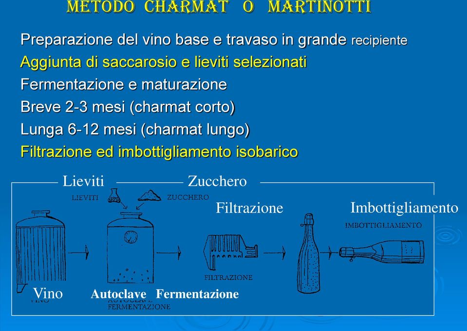 Breve 2-3 mesi (charmat corto) Lunga 6-12 mesi (charmat lungo) Filtrazione ed