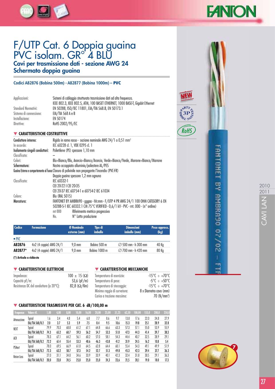 ad alta frequenza. IEEE 802.3, IEEE 802.5, ATM, 100 BASET ETHERNET, 1000 BASE-T, Gigabit Ethernet Standard Normativi: EN 50288, ISO/IEC 11801, EIA/TIA 568.B, EN 50173.