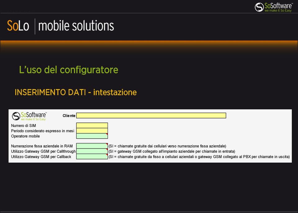 chiamate gratuite dai cellulari verso numerazione fissa aziendale) (SI = gateway GSM collegato all'impianto aziendale