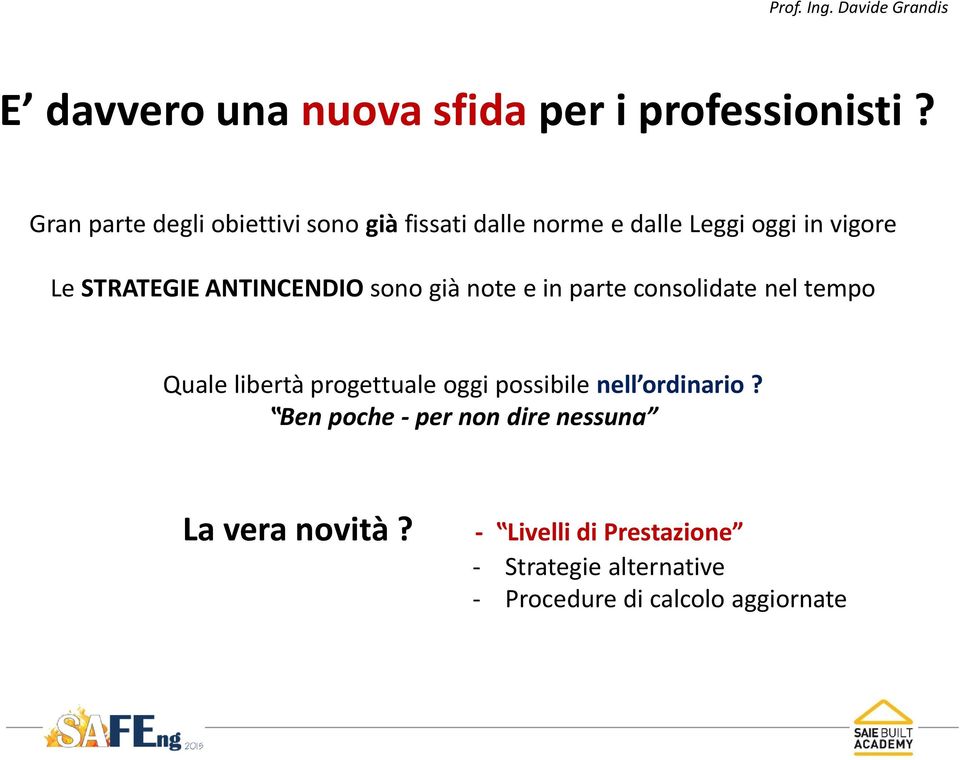 ANTINCENDIO sono già note e in parte consolidate nel tempo Quale libertà progettuale oggi