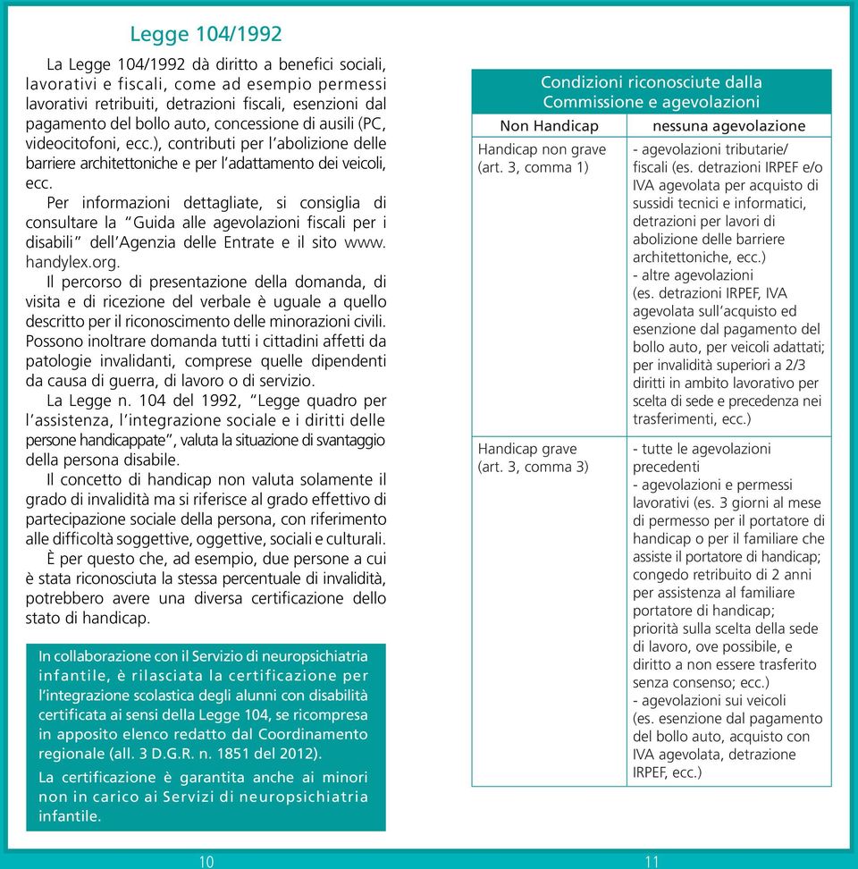 Per informazioni dettagliate, si consiglia di consultare la Guida alle agevolazioni fiscali per i disabili dell Agenzia delle Entrate e il sito www. handylex.org.