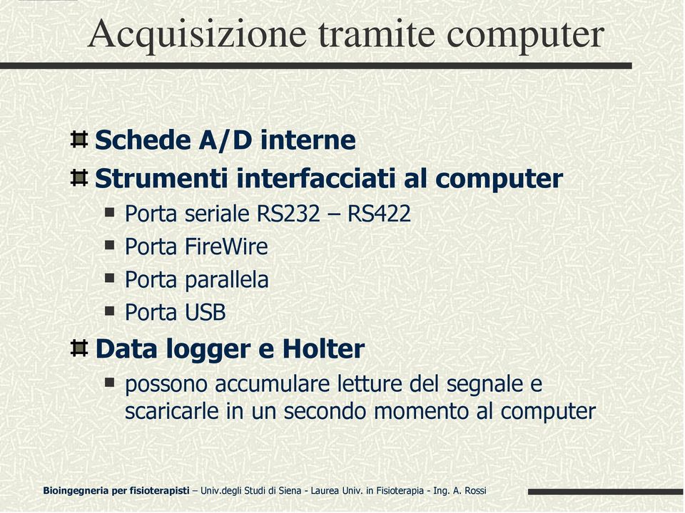 FireWire Porta parallela Porta USB Data logger e Holter possono