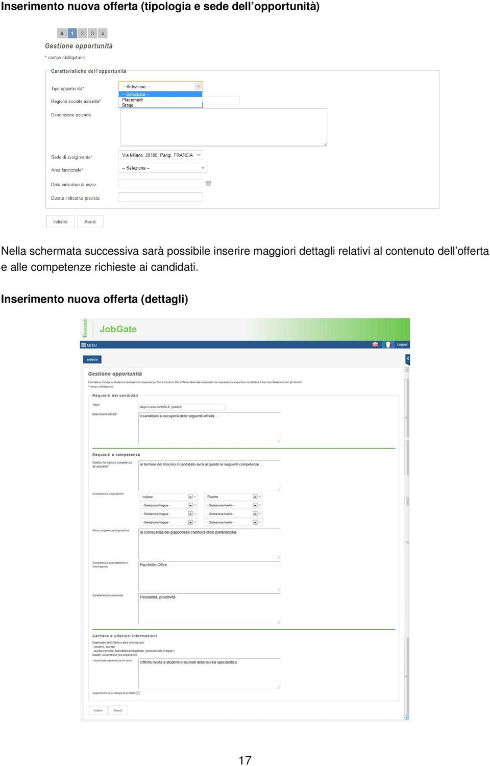 dettagli relativi al contenuto dell offerta e alle competenze