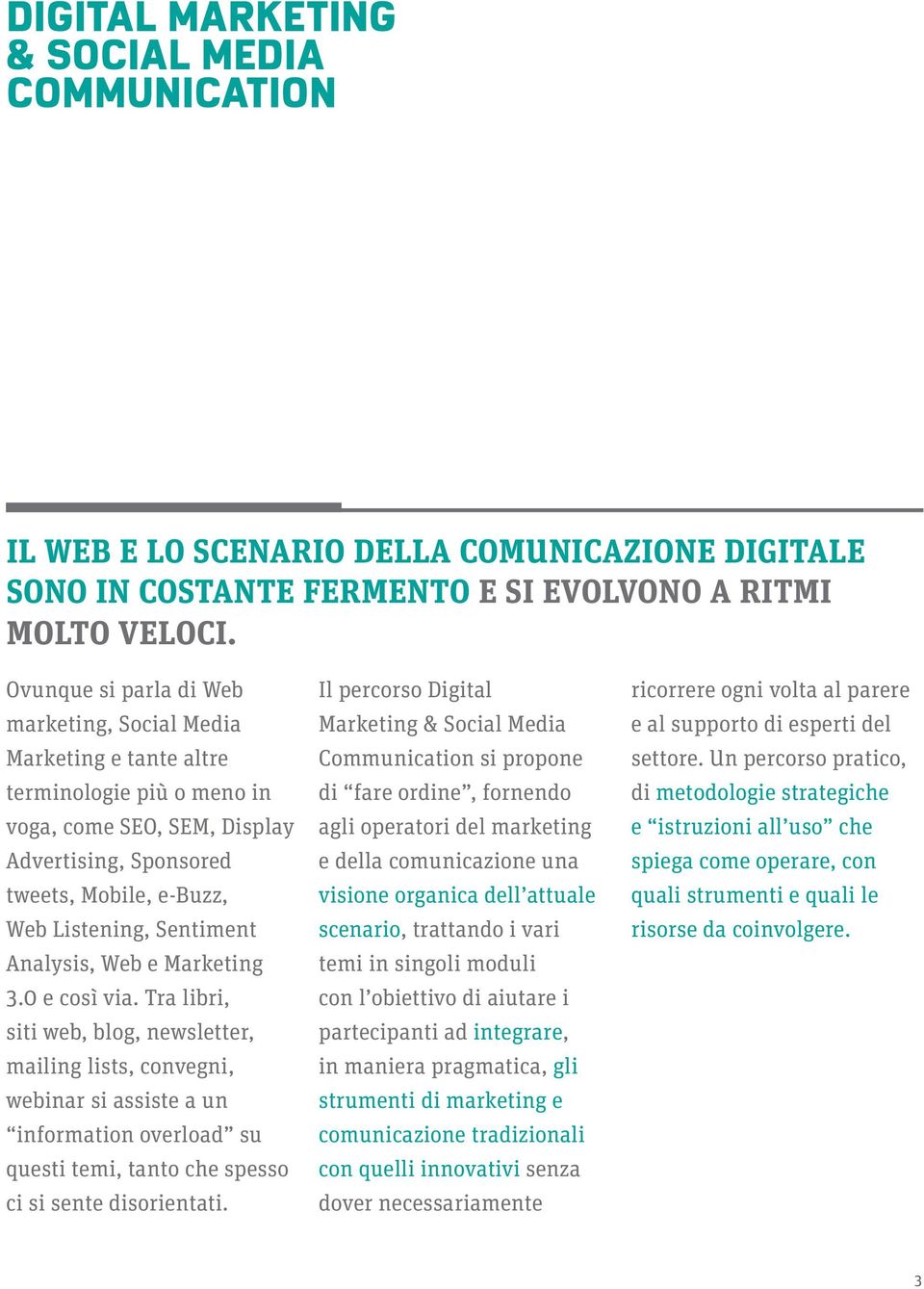 Analysis, Web e Marketing 3.0 e così via.