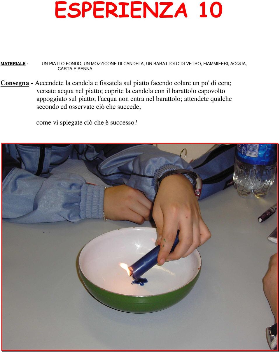 Consegna - Accendete la candela e fissatela sul piatto facendo colare un po' di cera; versate acqua nel