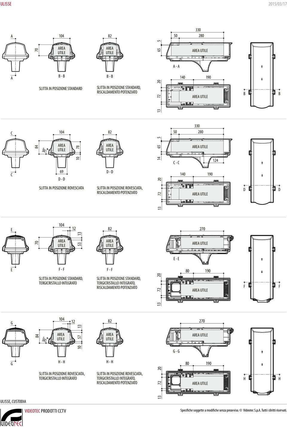 190 SLITTA IN POSIZIONE STANDARD, TERGICRISTALLO INTEGRATO SLITTA IN POSIZIONE STANDARD, TERGICRISTALLO INTEGRATO, RISCALDAMENTO POTENZIATO 72 20 F F G 104 12 82 270 84 30 57 10 G - G G H - H