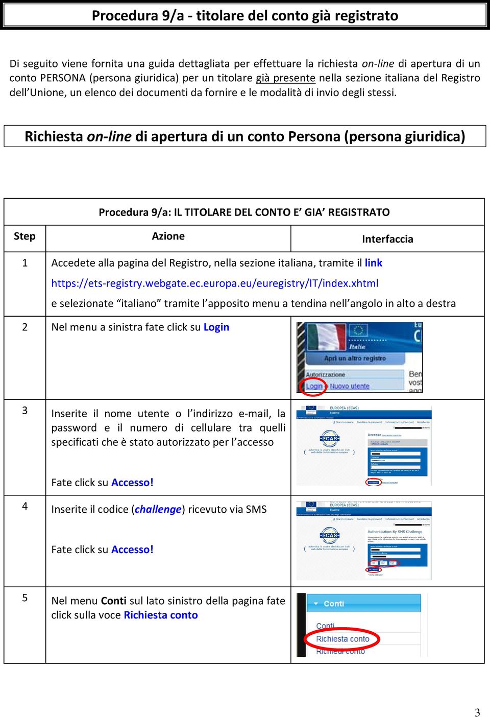 Richiesta on-line di apertura di un conto Persona (persona giuridica) Procedura 9/a: IL TITOLARE DEL CONTO E GIA REGISTRATO Step Azione Interfaccia 1 Accedete alla pagina del Registro, nella sezione