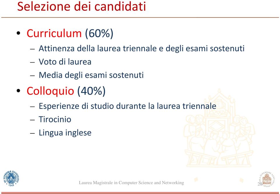 Media degli esami sostenuti Colloquio(40%) Esperienze di