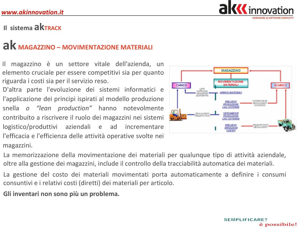 magazzini nei sistemi logistico/produttivi aziendali e ad incrementare l'efficacia e l'efficienza delle attività operative svolte nei magazzini.