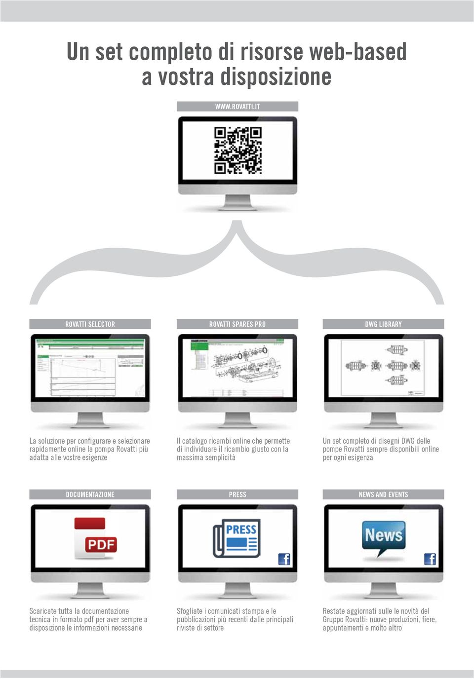 permette di individuare il ricambio giusto con la massima semplicità Un set completo di disegni DWG delle pompe Rovatti sempre disponibili online per ogni esigenza DOCUMENTAZIONE PRESS NEWS AND