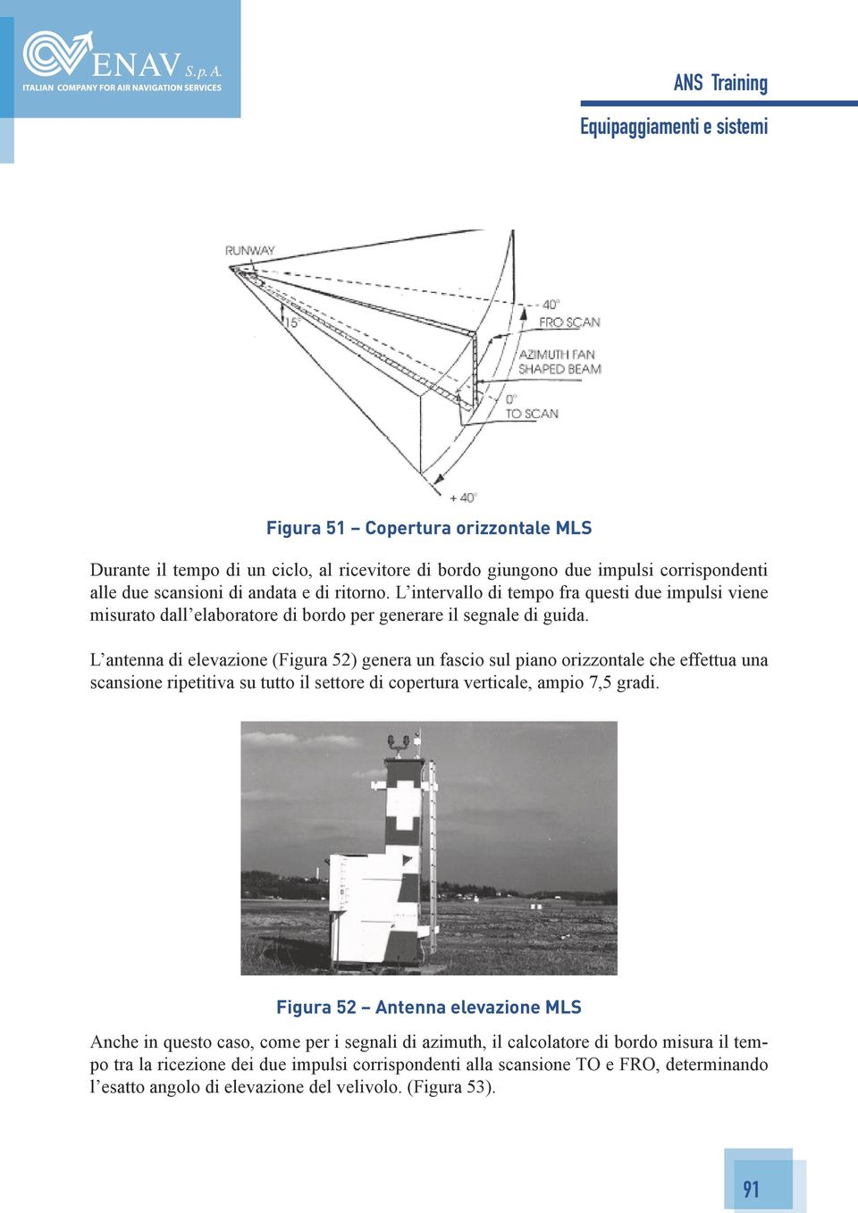 L antenna di elevazione (Figura 52) genera un fascio sul piano orizzontale che effettua una scansione ripetitiva su tutto il settore di copertura verticale, ampio 7,5 gradi.