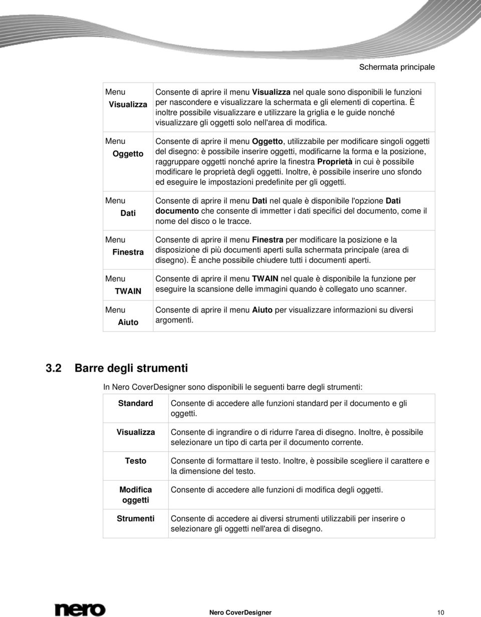 Consente di aprire il menu Oggetto, utilizzabile per modificare singoli oggetti del disegno: è possibile inserire oggetti, modificarne la forma e la posizione, raggruppare oggetti nonché aprire la