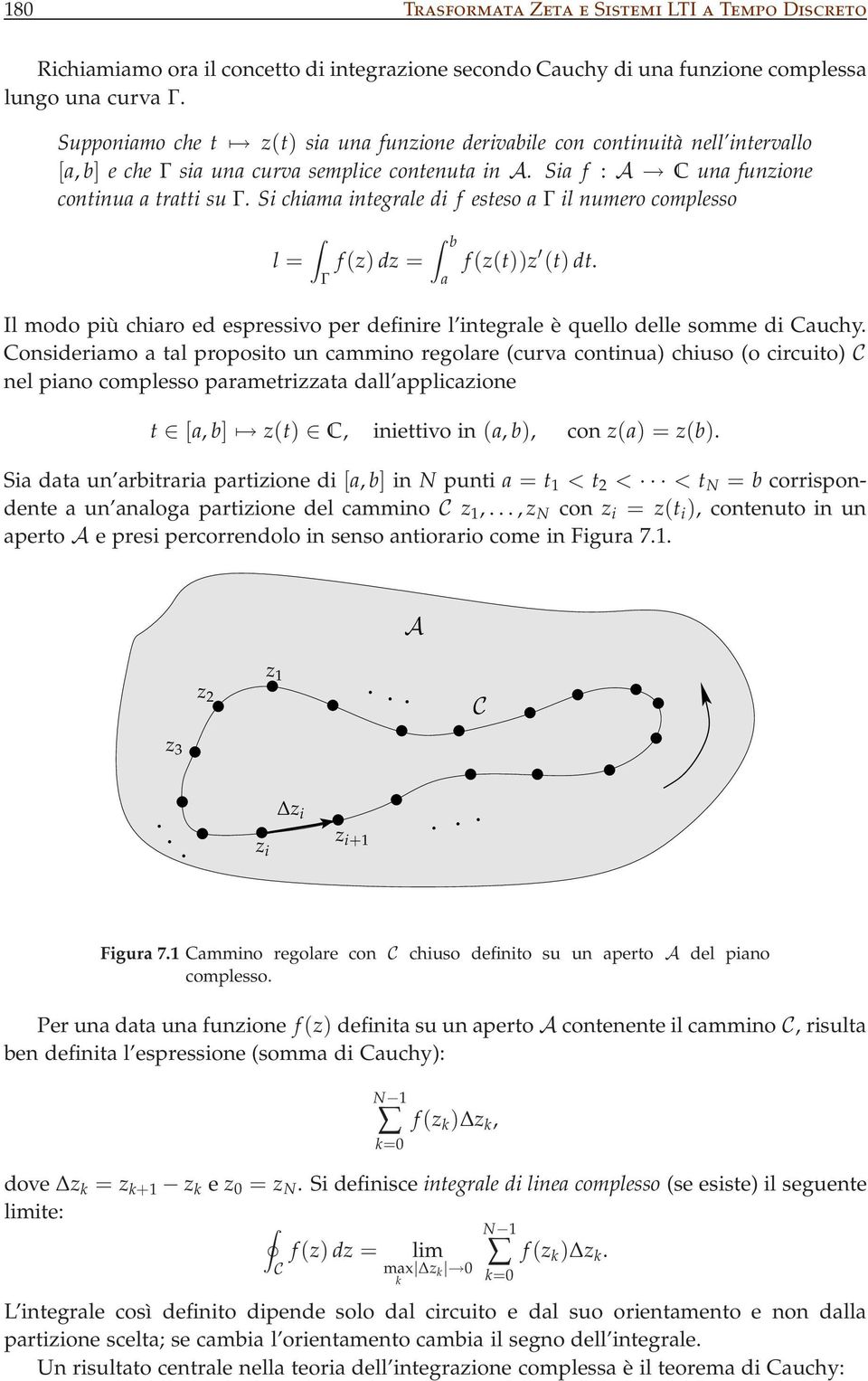 Si chiama integrale di f esteso a Γ il numero complesso l = Γ f(z)dz = b a f(z(t))z (t)dt. Il modo più chiaro ed espressivo per definire l integrale è quello delle somme di Cauchy.