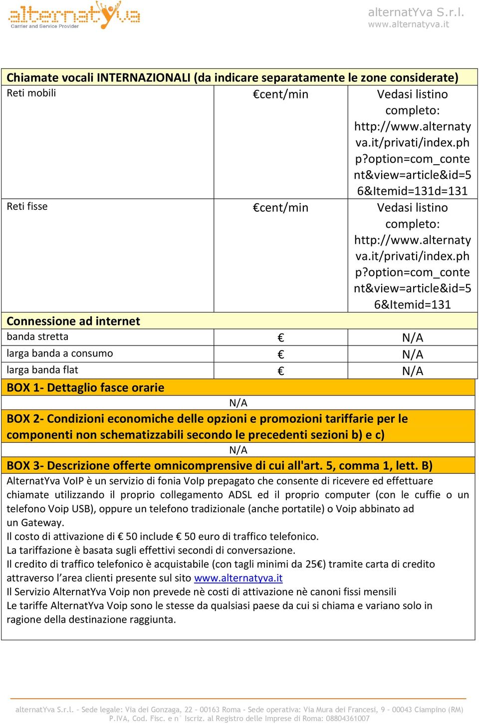 option=com_conte nt&view=article&id=5 6&Itemid=131 Connessione ad internet banda stretta larga banda a consumo larga banda flat BOX 1- Dettaglio fasce orarie BOX 2- Condizioni ecomiche delle opzioni