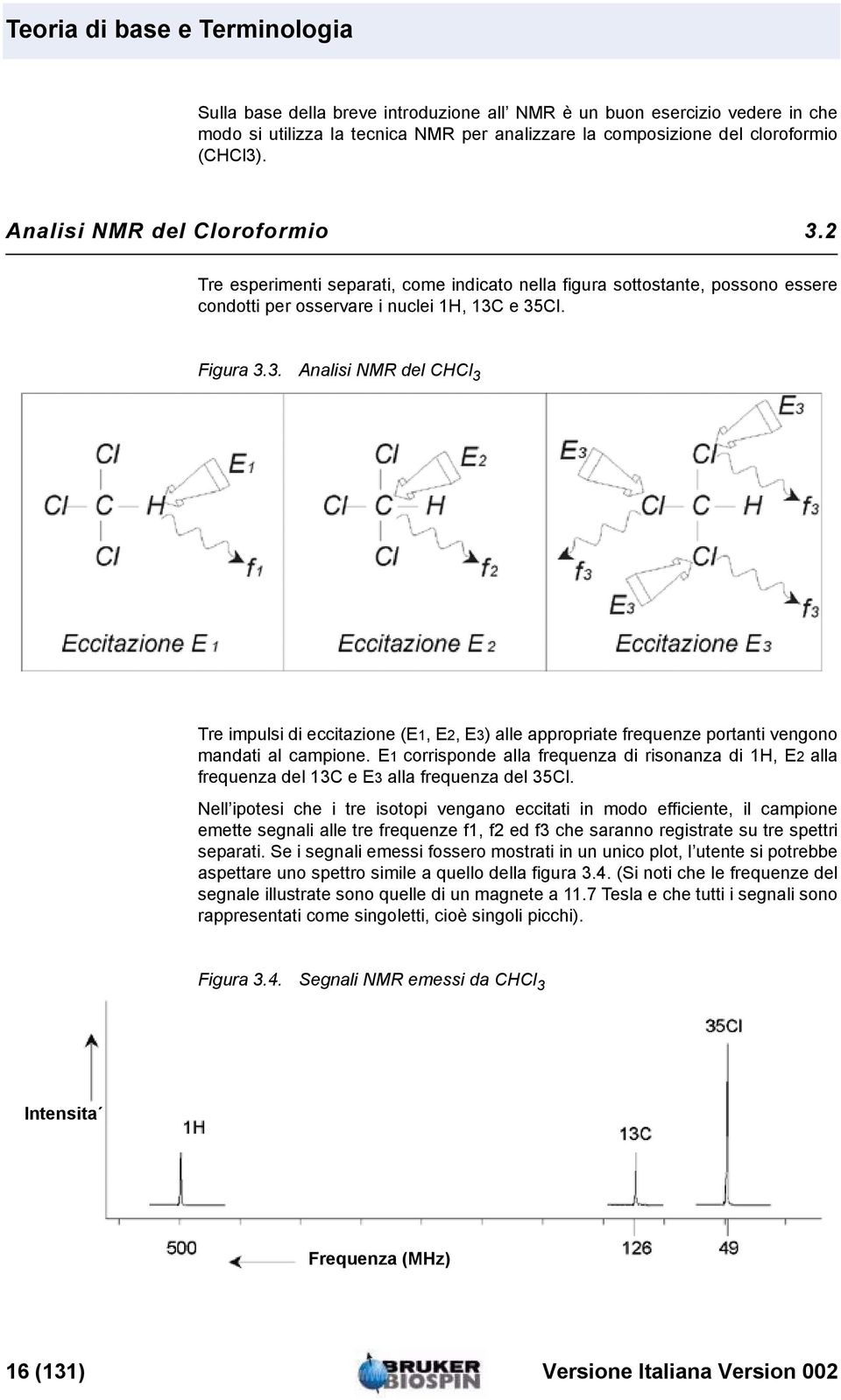 E1 corrisponde alla frequenza di risonanza di 1H, E2 alla frequenza del 13C e E3 alla frequenza del 35Cl.