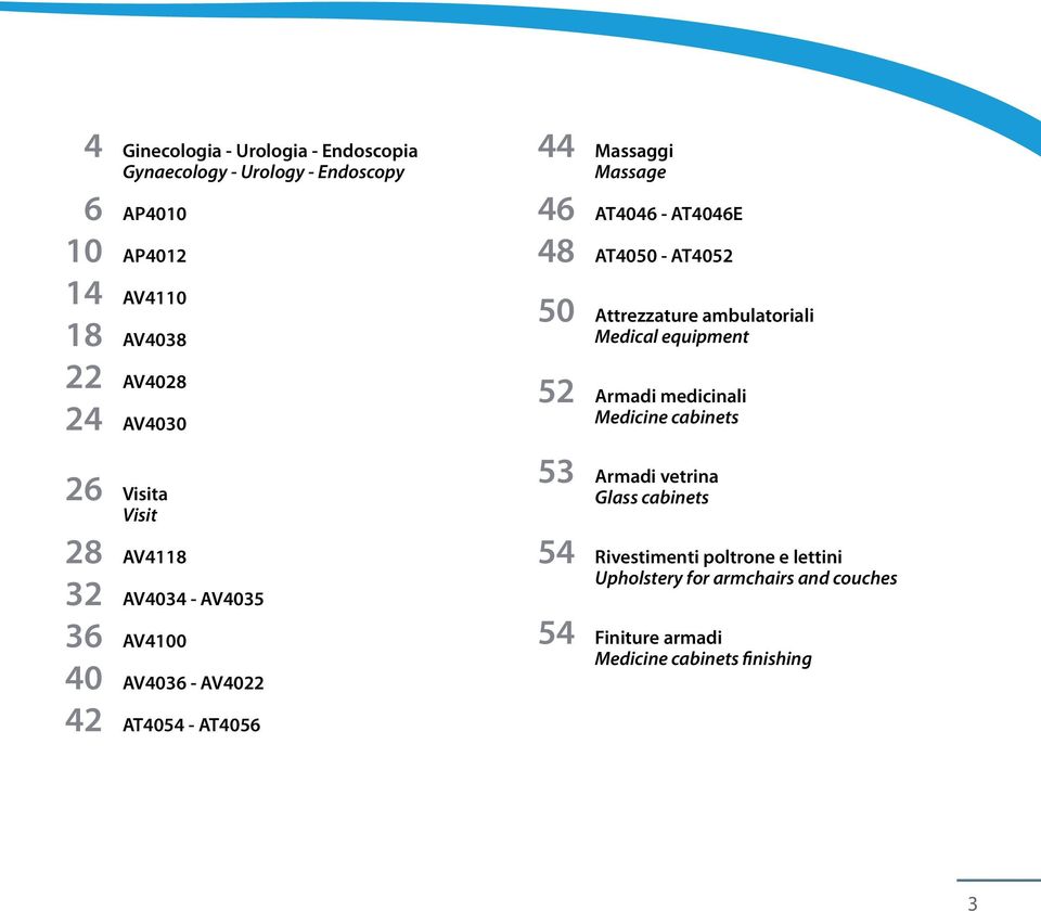 AT4046E 48 AT4050 - AT4052 50 Attrezzature ambulatoriali Medical equipment 52 Armadi medicinali Medicine cabinets 53 Armadi