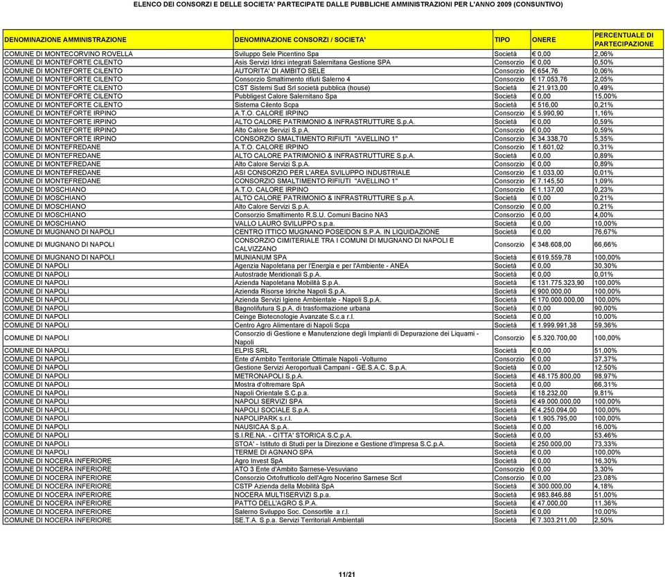 053,76 2,05% COMUNE DI MONTEFORTE CILENTO CST Sistemi Sud Srl società pubblica (house) Società 21.