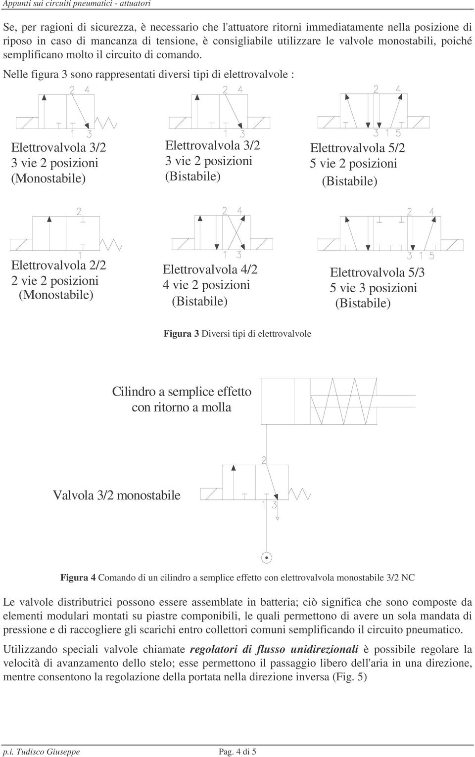 Nelle figura 3 sono rappresentati diversi tipi di elettrovalvole : Elettrovalvola 3/2 3 vie 2 posizioni (Monostabile) Elettrovalvola 3/2 3 vie 2 posizioni Elettrovalvola 5/2 5 vie 2 posizioni