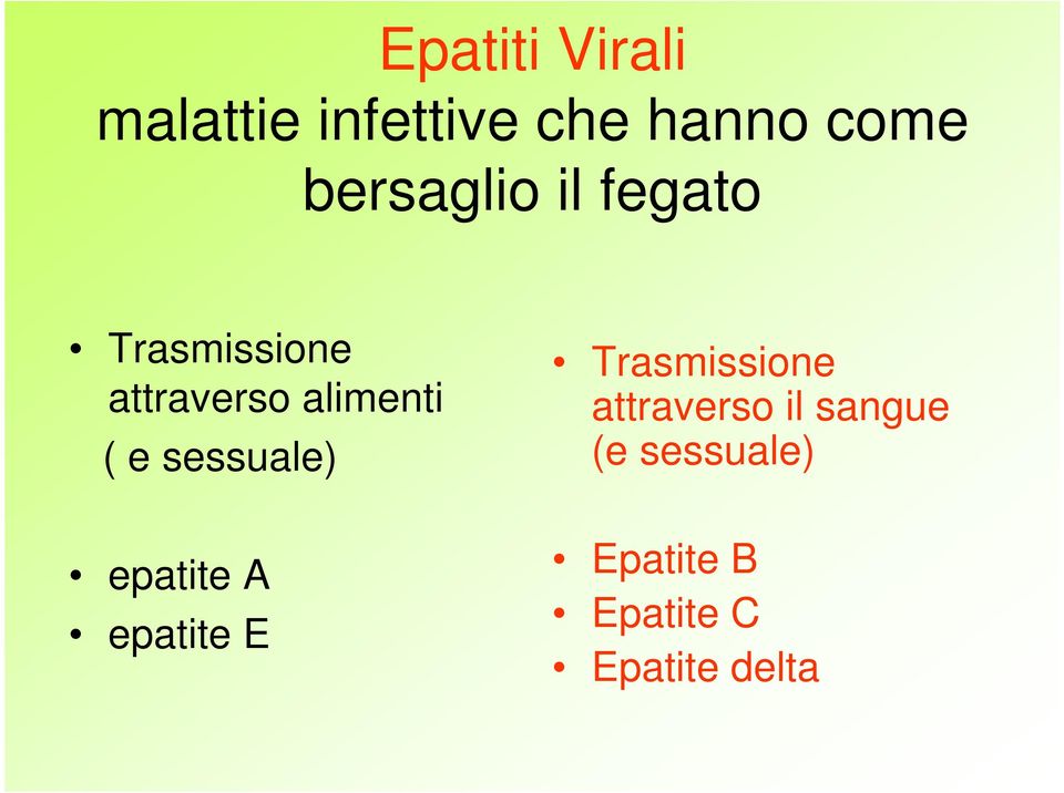 ( e sessuale) epatite A epatite E Trasmissione