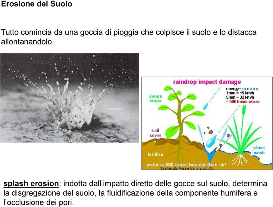 splash erosion: indotta dall impatto diretto delle gocce sul suolo,