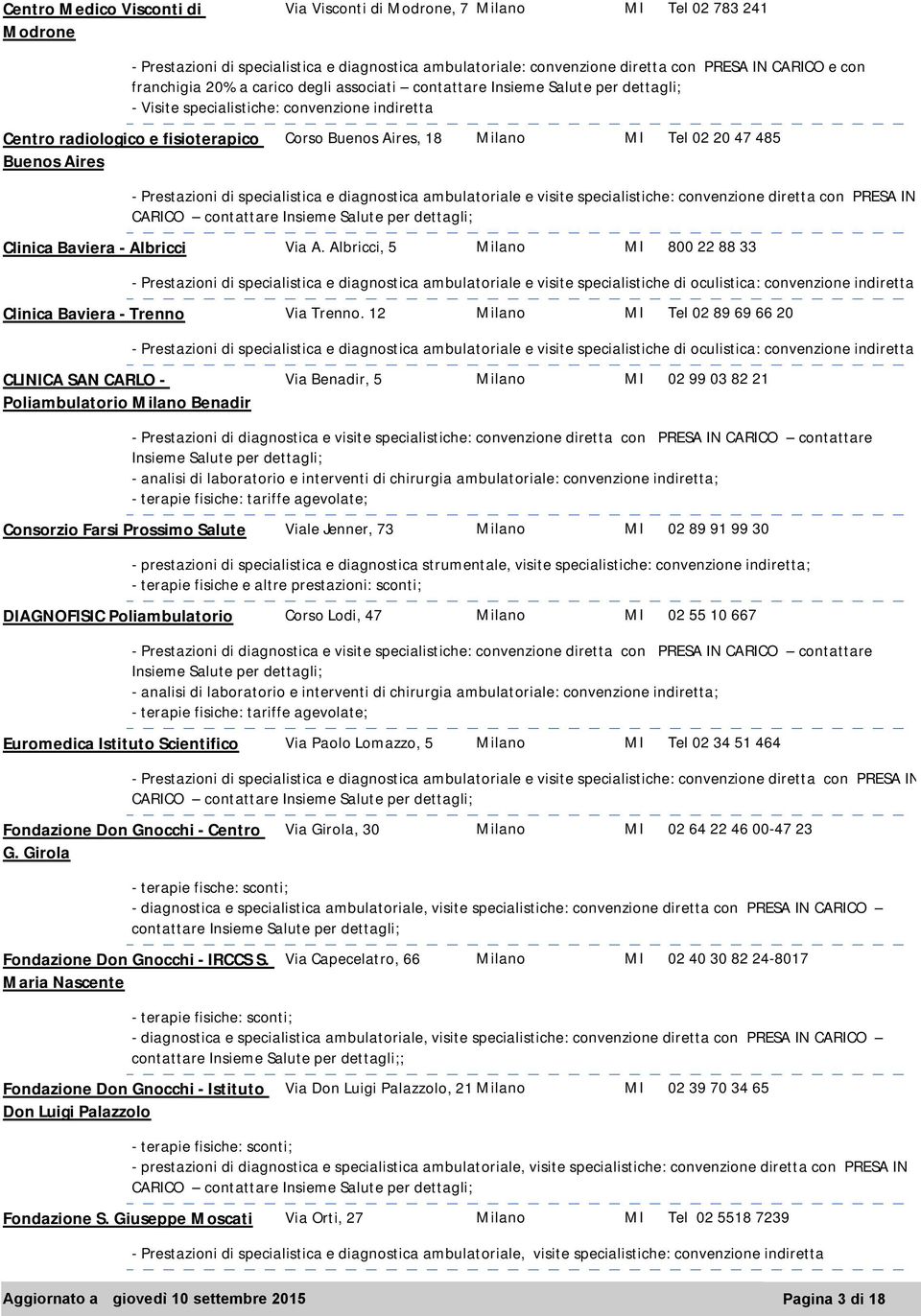 Prestazioni di specialistica e diagnostica ambulatoriale e visite specialistiche: convenzione diretta con PRESA IN CARICO contattare Clinica Baviera - Albricci Via A.