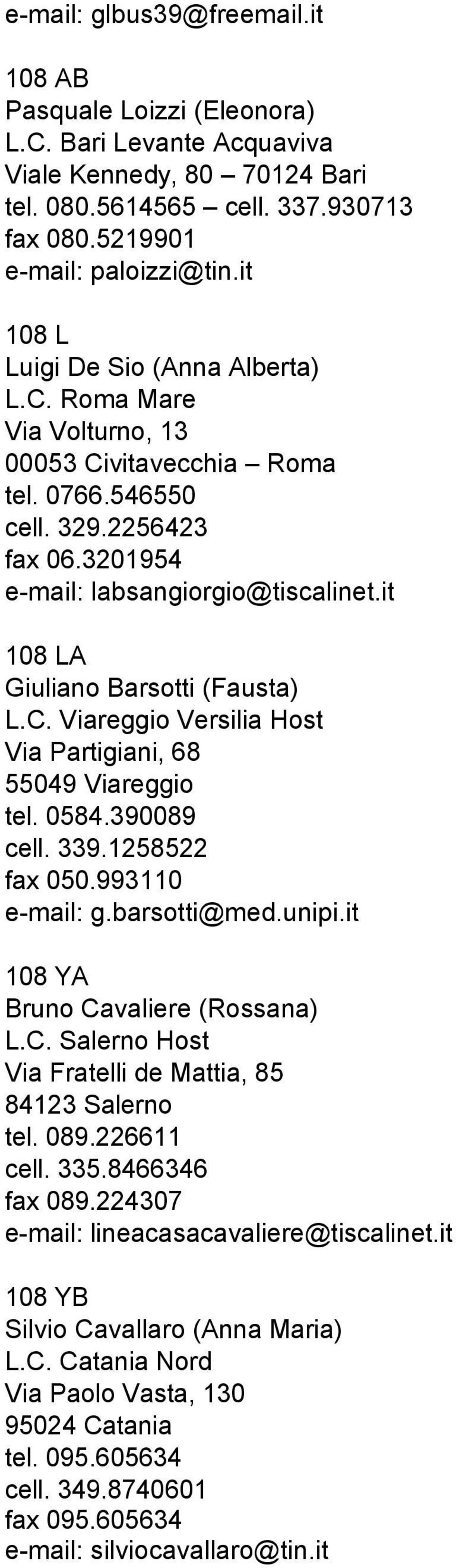 it 108 LA Giuliano Barsotti (Fausta) L.C. Viareggio Versilia Host Via Partigiani, 68 55049 Viareggio tel. 0584.390089 cell. 339.1258522 fax 050.993110 e-mail: g.barsotti@med.unipi.
