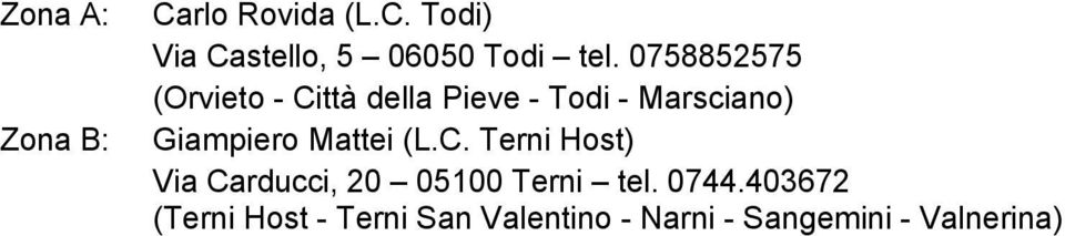 Mattei (L.C. Terni Host) Via Carducci, 20 05100 Terni tel. 0744.