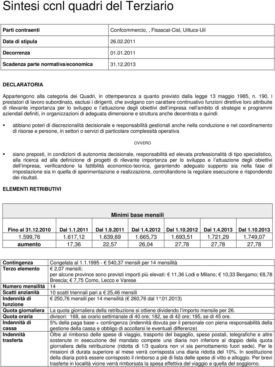 190, i prestatori di lavoro subordinato, esclusi i dirigenti, che svolgano con carattere continuativo funzioni direttive loro attribuite di rilevante importanza per lo sviluppo e l attuazione degli