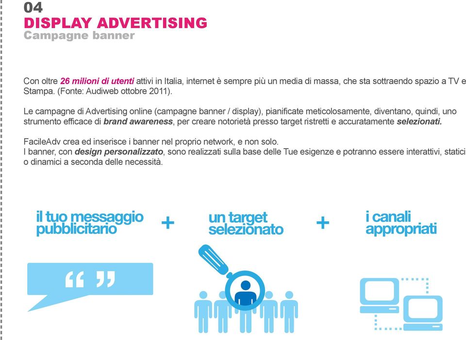 Le campagne di Advertising online (campagne banner / display), pianificate meticolosamente, diventano, quindi, uno strumento efficace di brand awareness, per creare