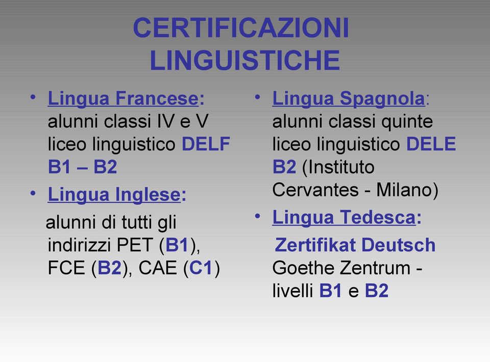 (B2), CAE (C1) Lingua Spagnola: alunni classi quinte liceo linguistico DELE B2