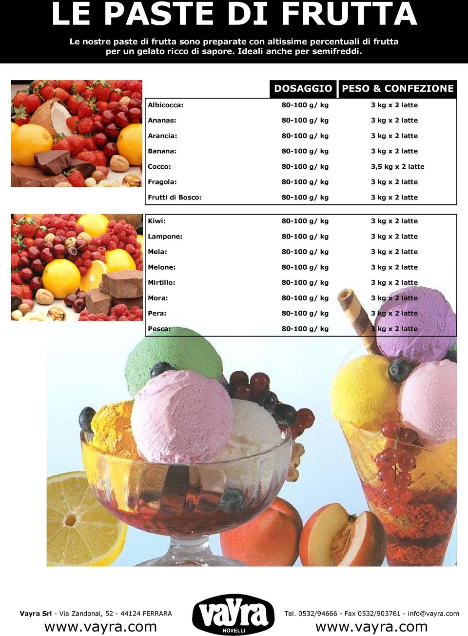 x 2 latte Fragola: 80-100 g/ kg 3 kg x 2 latte Frutti di Bosco: 80-100 g/ kg 3 kg x 2 latte Kiwi: 80-100 g/ kg 3 kg x 2 latte Lampone: 80-100 g/ kg 3 kg x 2 latte Mela: 80-100