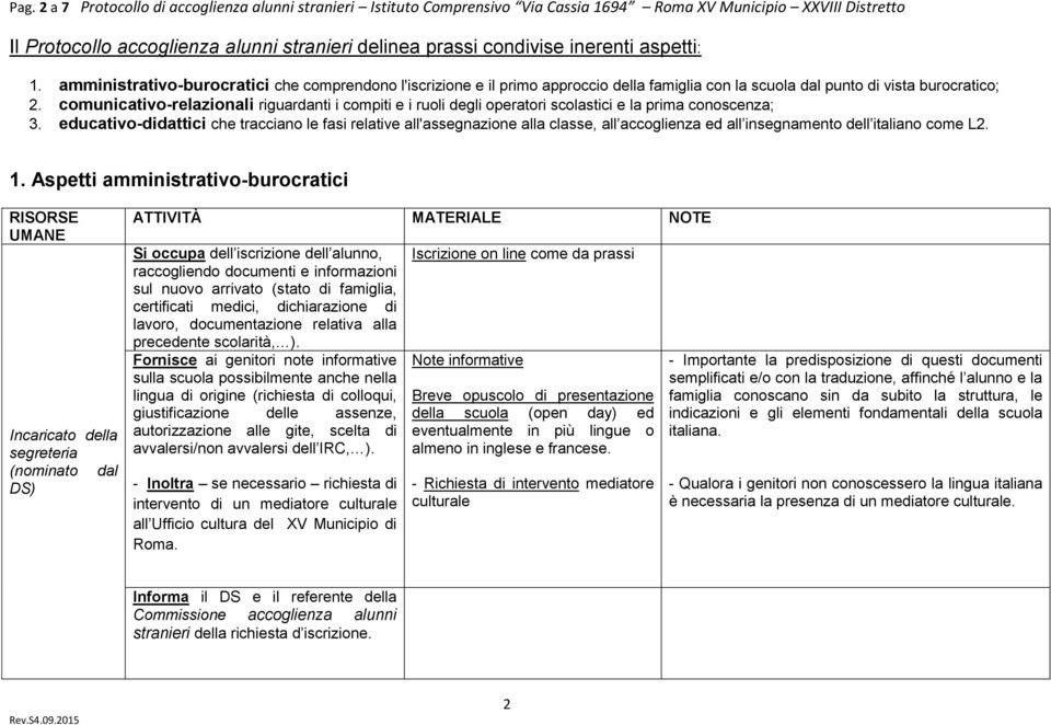 comunicativo-relazionali riguardanti i compiti e i ruoli degli operatori scolastici e la prima conoscenza; 3.