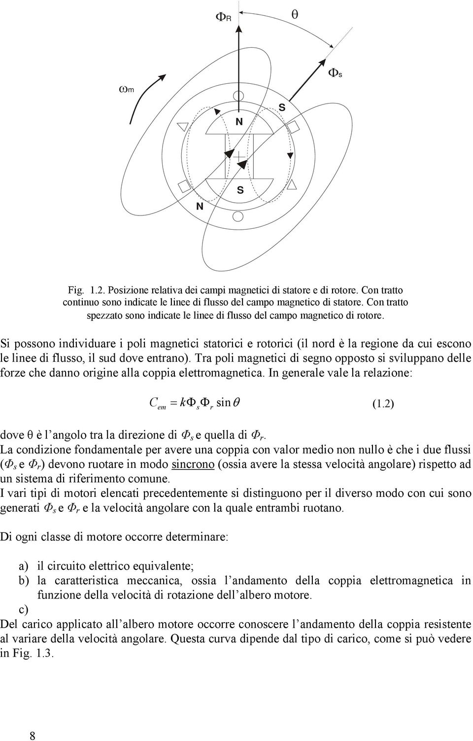 Si possono individuare i poli magnetici statorici e rotorici (il nord è la regione da cui escono le linee di flusso, il sud dove entrano).