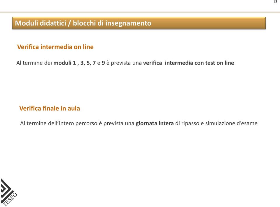 intermedia con test on line Verifica finale in aula Al termine dell