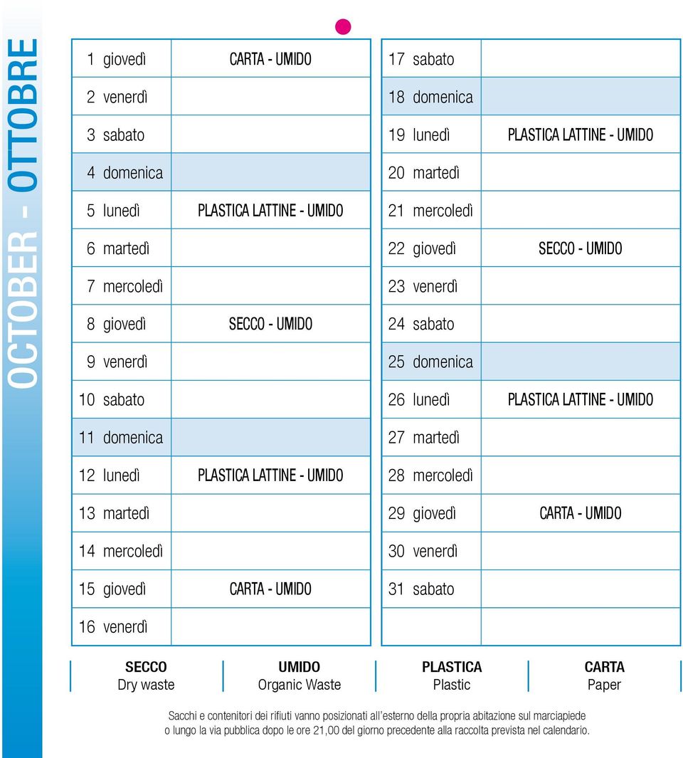 mercoledì 22 giovedì 23 venerdì 24 sabato 25 domenica 26 lunedì 11 domenica 27 martedì