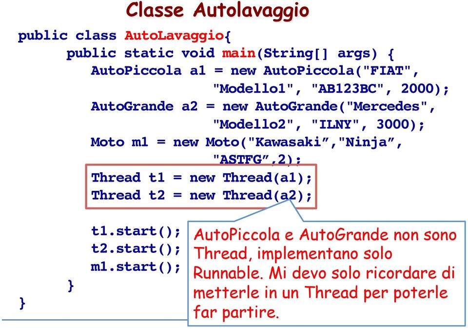 = new Moto("Kawasaki,"Ninja, "ASTFG,2); Thread t1 = new Thread(a1); Thread t2 = new Thread(a2); t1.start(); t2.start(); m1.