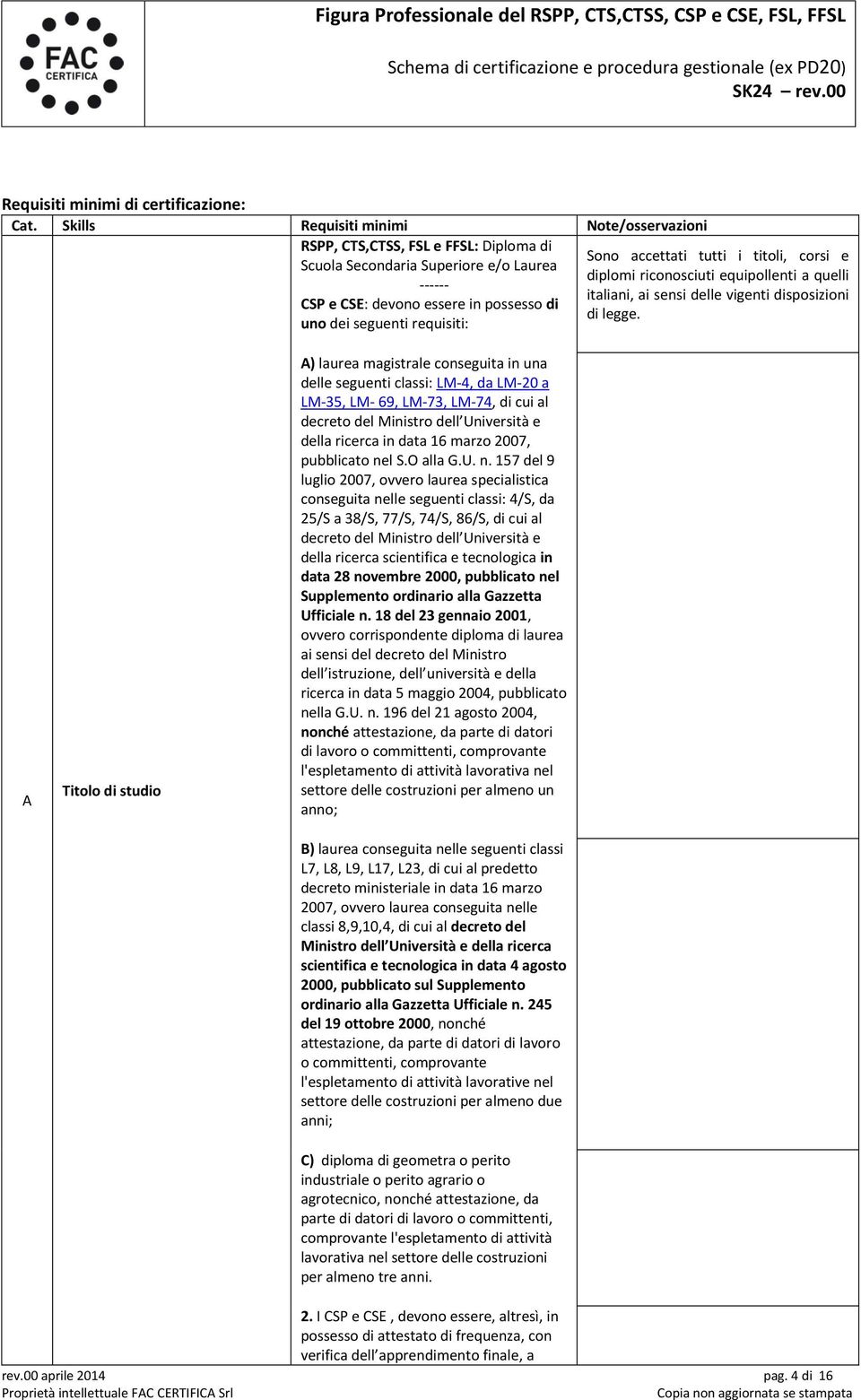 quelli - italiani, ai sensi delle vigenti disposizioni CSP e CSE: devono essere in possesso di di legge.