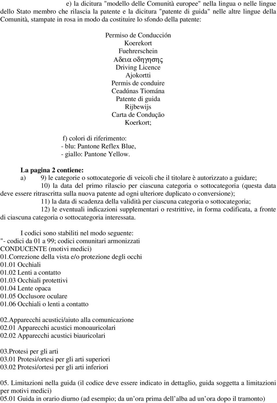 Permiso de Conducción Koerekort Fuehrerschein Αδεια οδηγησης Driving Licence Ajokortti Permis de conduire Ceadúnas Tiomána Patente di guida Rijbewijs Carta de Condução Koerkort; La pagina 2 contiene: