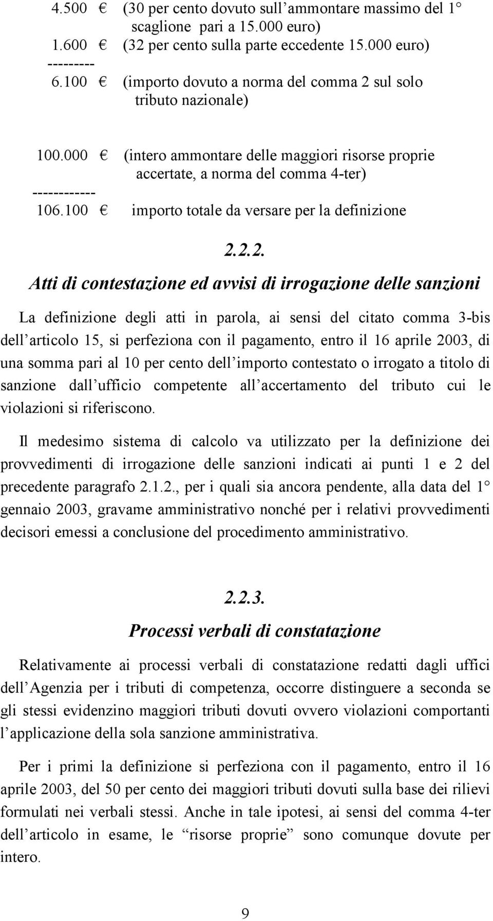 100 importo totale da versare per la definizione 2.