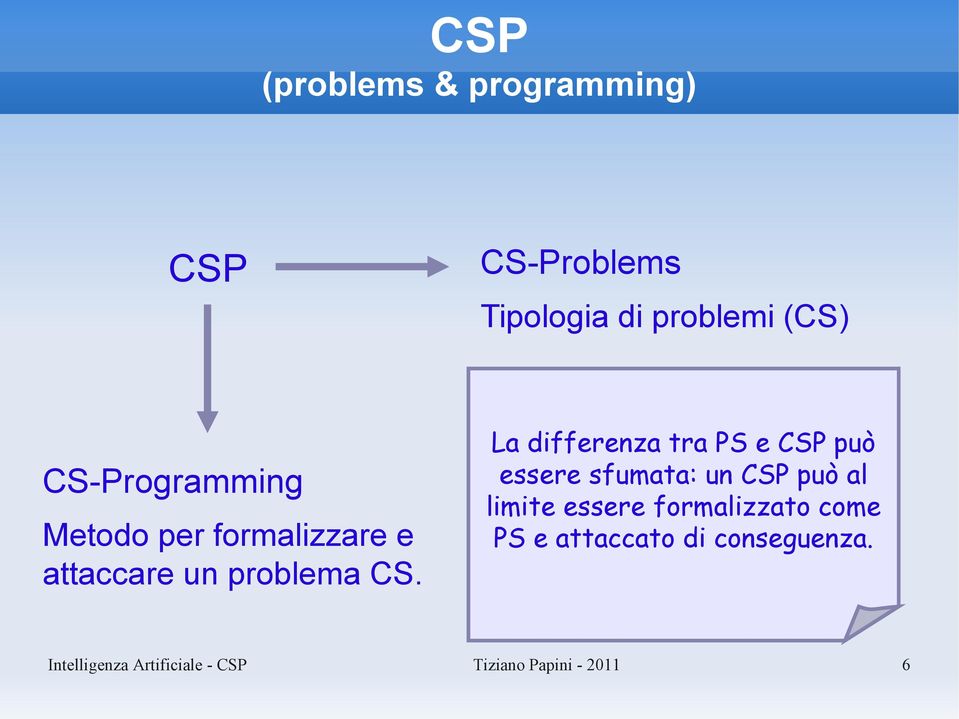 La differenza tra PS e CSP può essere sfumata: un CSP può al limite essere
