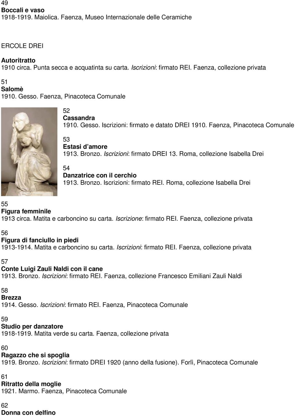 Bronzo. Iscrizioni: firmato DREI 13. Roma, collezione Isabella Drei 54 Danzatrice con il cerchio 1913. Bronzo. Iscrizioni: firmato REI. Roma, collezione Isabella Drei 55 Figura femminile 1913 circa.
