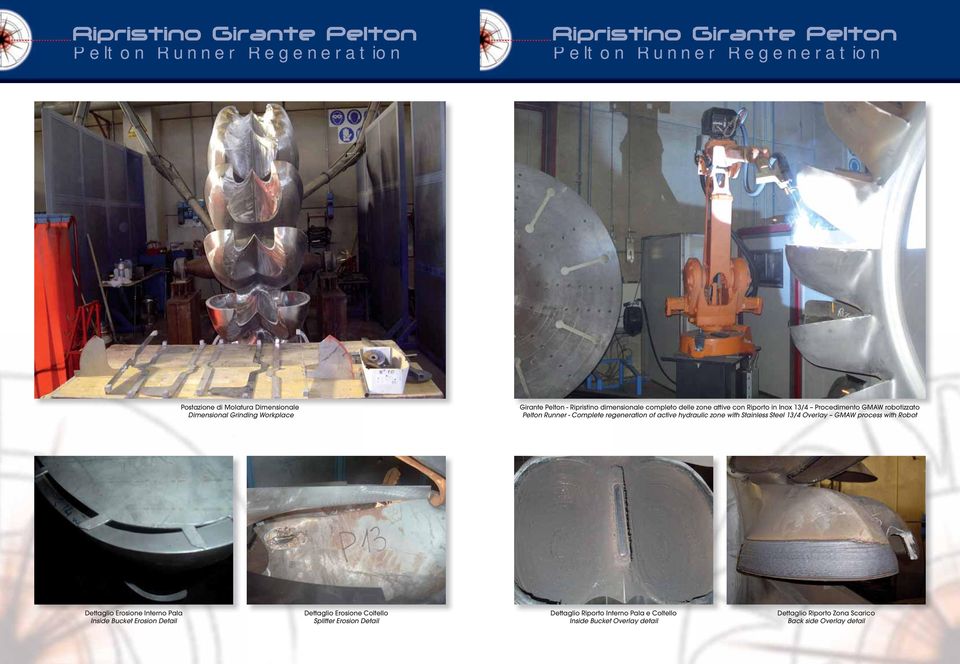 hydraulic zone with Stainless Steel 13/4 Overlay GMAW process with Robot Dettaglio Erosione Interno Pala Inside Bucket Erosion Detail Dettaglio
