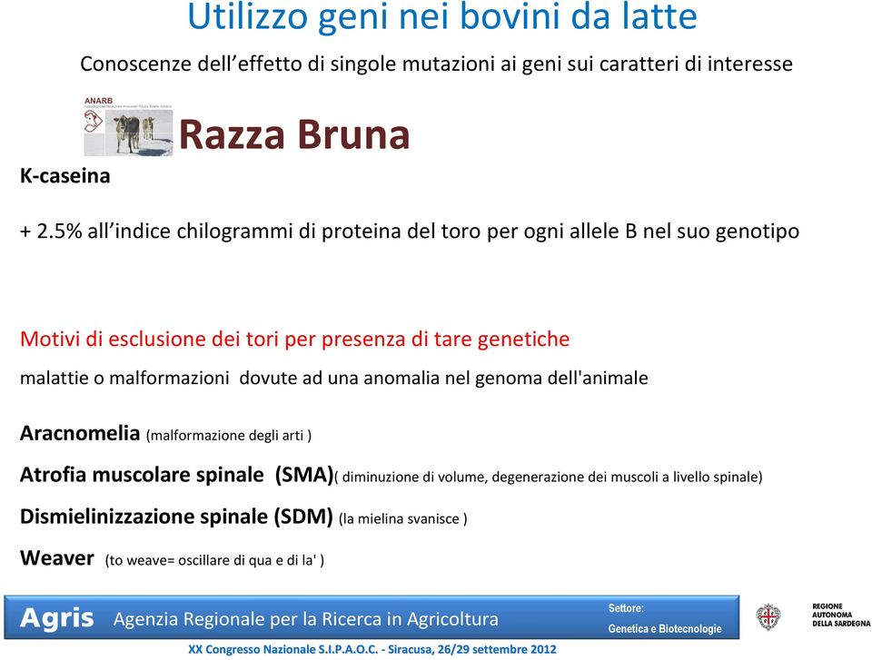 malattie o malformazioni dovute ad una anomalia nel genoma dell'animale Aracnomelia (malformazione degli arti ) Atrofia muscolare spinale (SMA)(