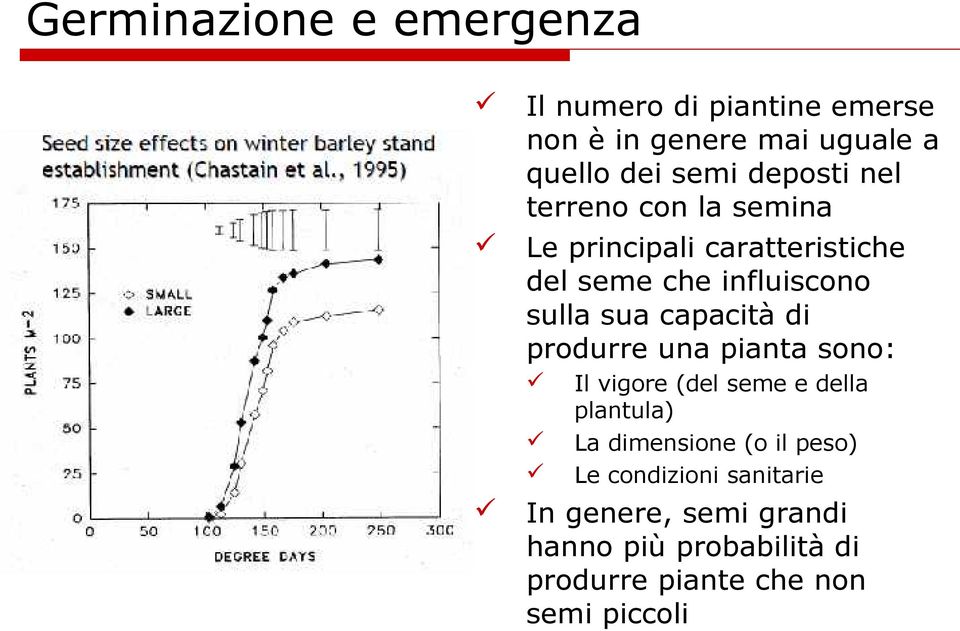 capacità di produrre una pianta sono: Il vigore (del seme e della plantula) La dimensione (o il peso)