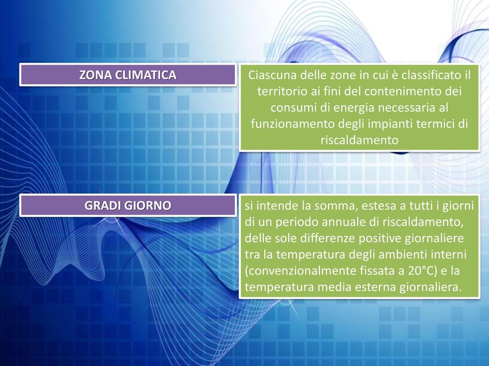 estesa a tutti i giorni di un periodo annuale di riscaldamento, delle sole differenze positive giornaliere tra