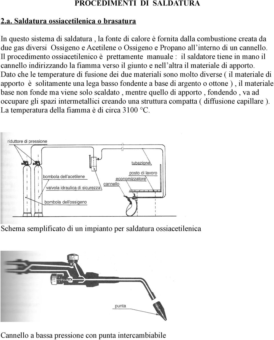 un cannello. Il procedimento ossiacetilenico è prettamente manuale : il saldatore tiene in mano il cannello indirizzando la fiamma verso il giunto e nell altra il materiale di apporto.