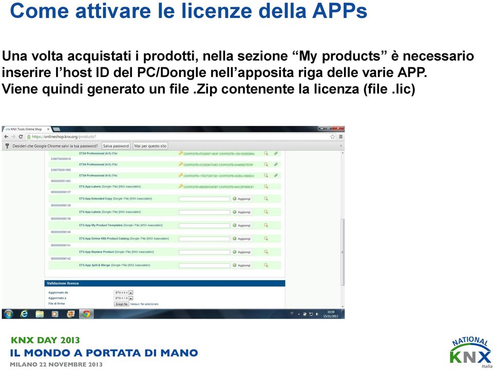 host ID del PC/Dongle nell apposita riga delle varie APP.